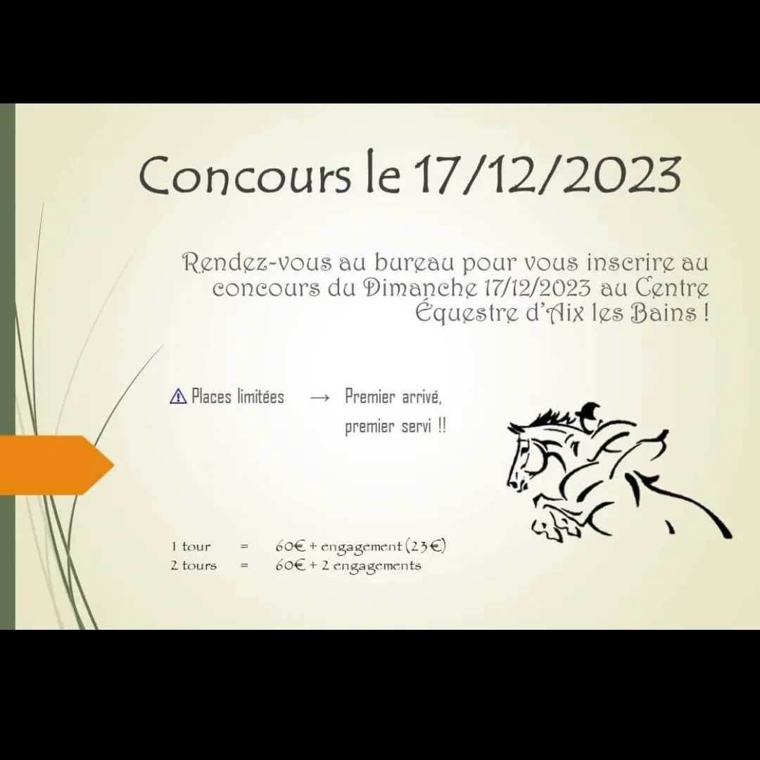 📖 C'est parti pour le planning : Concours à Aix-les-Bains le 17 décembre suivi des Sauts du Lac à Annecy le 07 janvier ! 🦄
À vos inscriptions ! 🙌📝