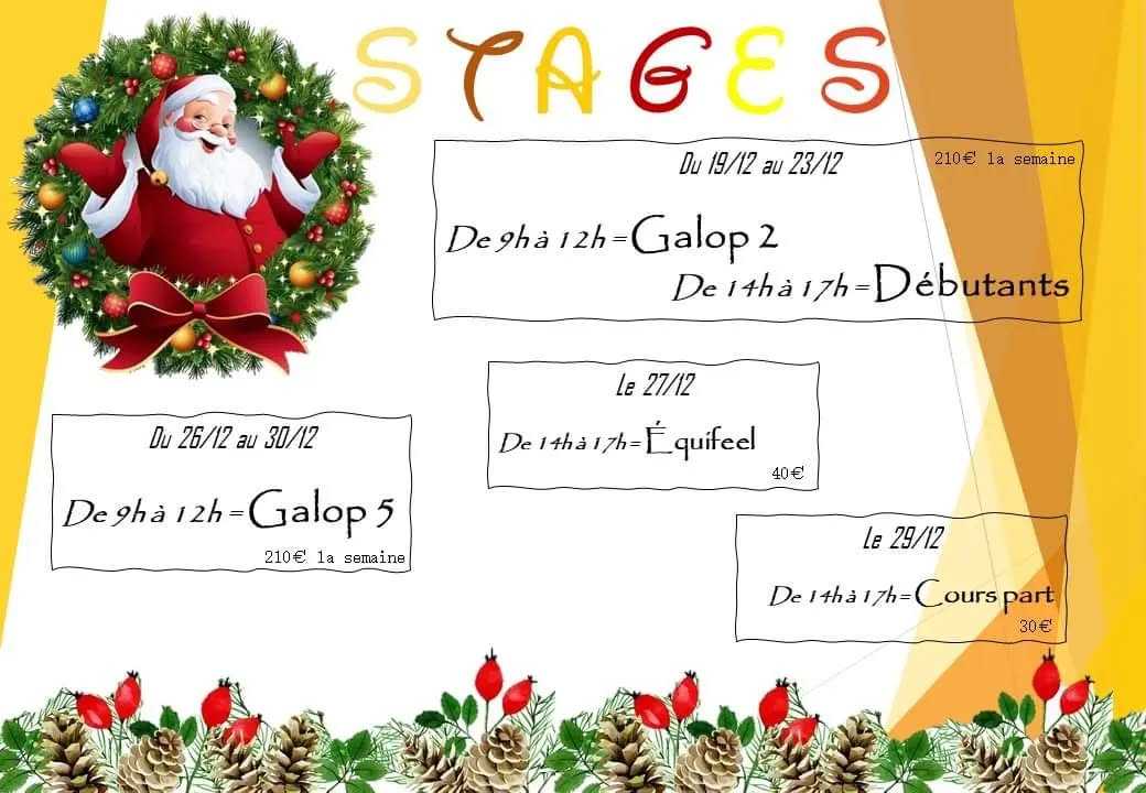 1️⃣ LES INSCRIPTIONS POUR LE DEUXIÈME TRIMESTRE SONT OUVERTES ! RDV VITE AU BUREAU POUR BLOQUER VOTRE PLACE ! 📝

2️⃣ Je vous joint le planning pour les stages des vacances de Noël, rdv au bureau également… 🦄

Merci à tous et à bientôt ! ⛄️🎅